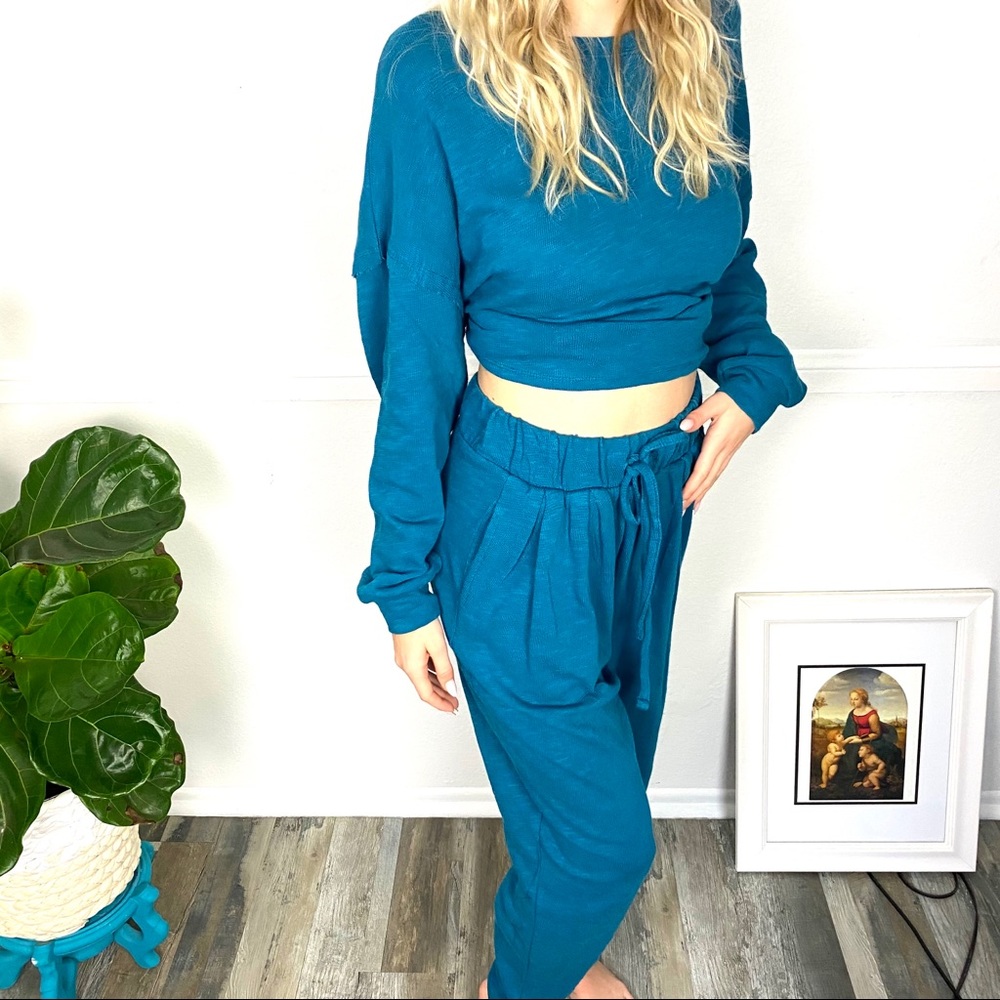 Lounge Long Sleeve Top & Pants Set Teal Super Soft size S M blue new